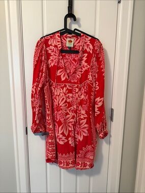 FARM Rio Red and White Floral Midi Dress